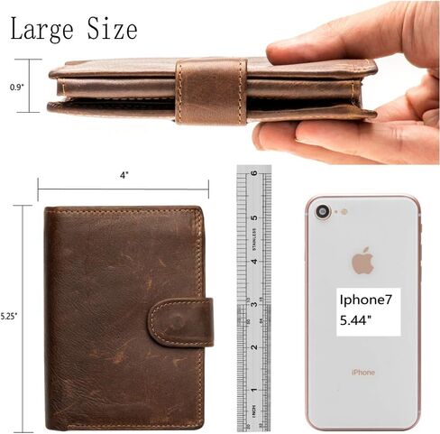 POKOFO حامل بطاقات كبير من الجلد الطبيعي RFID ومحفظة ثلاثية الطي وإغلاق سريع و3 نوافذ لبطاقة الهوية للرجال in Kuwait