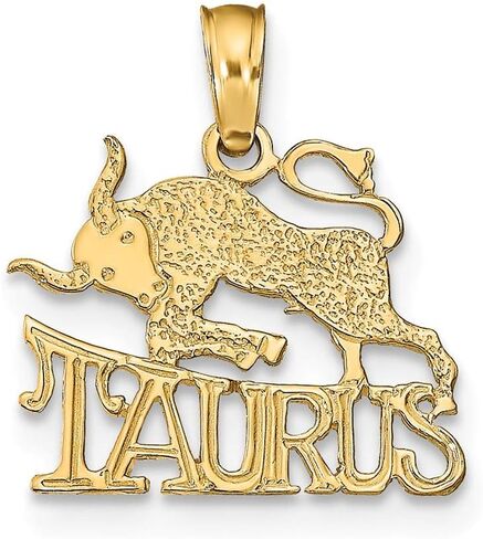 Solid 14k Yellow Gold Engraved and Block TAURUS Charm Pendant - 15mm x 13mm in Saudi Arabia