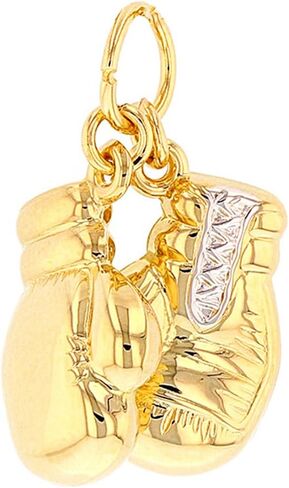 قفازات ملاكمة ثلاثية الأبعاد من الذهب الأصفر عيار 14 قيراطًا من JewelryAmerica عالية اللمعان قلادة رياضية ساحرة in Saudi Arabia