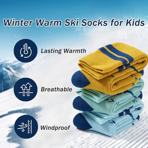 Ski Socks Kids Boys Winter Warm Snow Socks Thick Thermal Skating Snowboarding Skiing Socks for Boys Girls 3 Pack in Saudi Arabia