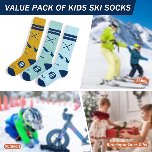 Ski Socks Kids Boys Winter Warm Snow Socks Thick Thermal Skating Snowboarding Skiing Socks for Boys Girls 3 Pack in Saudi Arabia