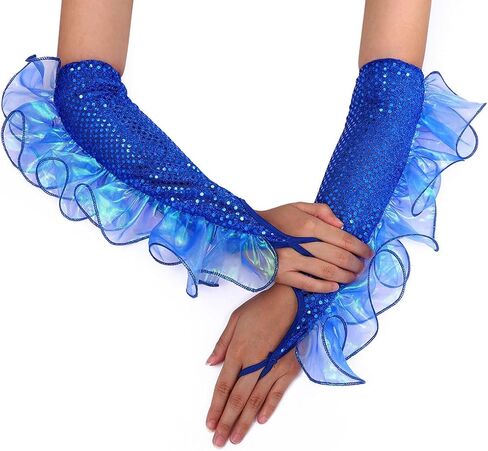 GEMILY Fashion Sequin Gloves Long Cosplay Fingerless Gloves Yarn Sparkly Rave Party Elastic Fairy Gloves for Women and Girls in Kuwait