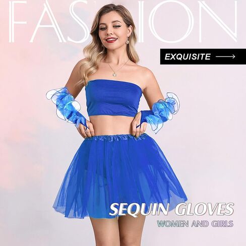 GEMILY Fashion Sequin Gloves Long Cosplay Fingerless Gloves Yarn Sparkly Rave Party Elastic Fairy Gloves for Women and Girls in Kuwait