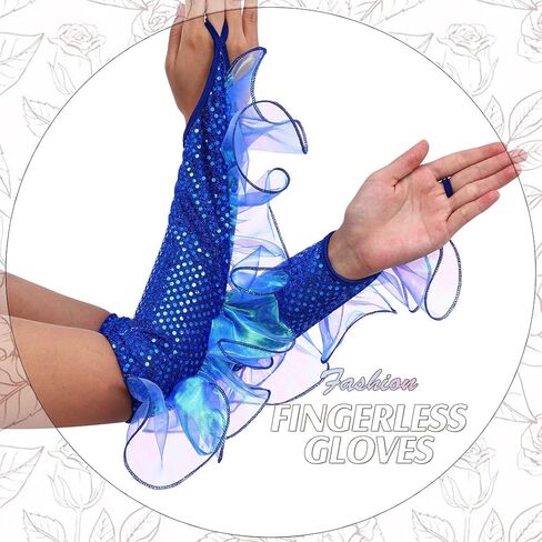 GEMILY Fashion Sequin Gloves Long Cosplay Fingerless Gloves Yarn Sparkly Rave Party Elastic Fairy Gloves for Women and Girls in Kuwait