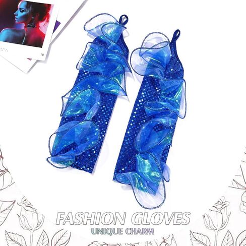 GEMILY Fashion Sequin Gloves Long Cosplay Fingerless Gloves Yarn Sparkly Rave Party Elastic Fairy Gloves for Women and Girls in Kuwait