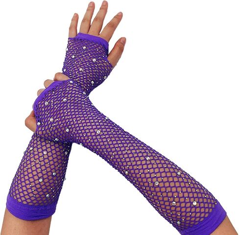aoozleny Women Girls Rhinestone Fingerless Fishnet Gloves,Fish Net Arm Sleeve for 80s Party Halloween in Kuwait