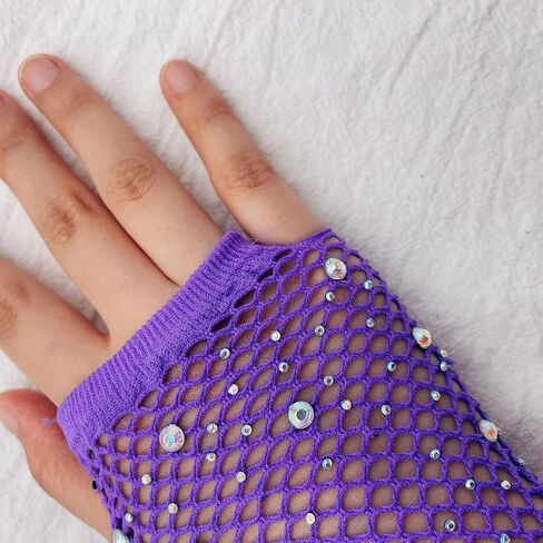 aoozleny Women Girls Rhinestone Fingerless Fishnet Gloves,Fish Net Arm Sleeve for 80s Party Halloween in Kuwait