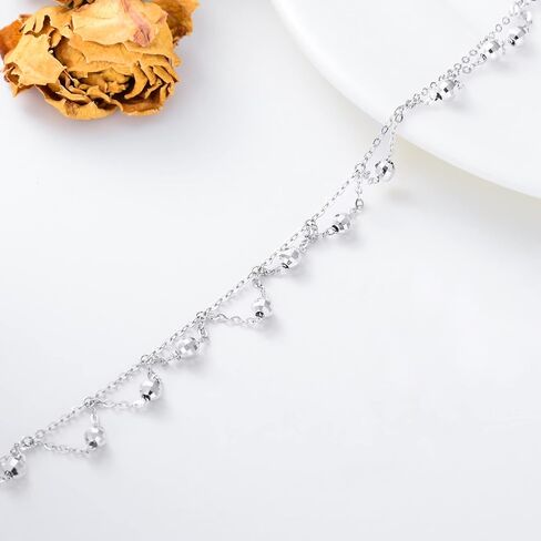 sisgem 14k الذهب الخرزة محطة المختنق قلادة للنساء، سلسلة الكرة المتدلية هدايا المجوهرات لها، 15-17 بوصة in Saudi Arabia