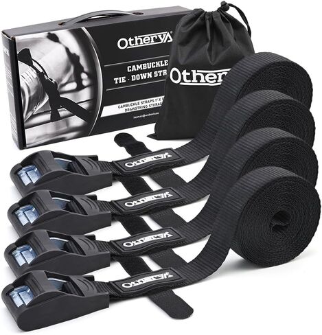 أذريا احزمة ربط للدراجات النارية مقاس 1 انش × 12 قدم (4 عبوات) تم اختبارها في المختبر بقوة كسر 1100 باوند، مجموعة ربط بمشبك كام ستيل مع حلقات ناعمة مدمجة - توفر امان اكثر من الحبل in Kuwait