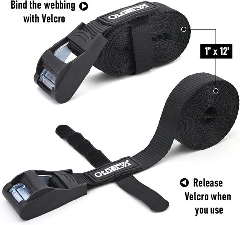 أذريا احزمة ربط للدراجات النارية مقاس 1 انش × 12 قدم (4 عبوات) تم اختبارها في المختبر بقوة كسر 1100 باوند، مجموعة ربط بمشبك كام ستيل مع حلقات ناعمة مدمجة - توفر امان اكثر من الحبل in Kuwait