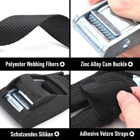 أذريا احزمة ربط للدراجات النارية مقاس 1 انش × 12 قدم (4 عبوات) تم اختبارها في المختبر بقوة كسر 1100 باوند، مجموعة ربط بمشبك كام ستيل مع حلقات ناعمة مدمجة - توفر امان اكثر من الحبل in Kuwait