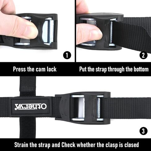 أذريا احزمة ربط للدراجات النارية مقاس 1 انش × 12 قدم (4 عبوات) تم اختبارها في المختبر بقوة كسر 1100 باوند، مجموعة ربط بمشبك كام ستيل مع حلقات ناعمة مدمجة - توفر امان اكثر من الحبل in Kuwait