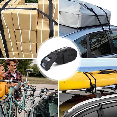 أذريا احزمة ربط للدراجات النارية مقاس 1 انش × 12 قدم (4 عبوات) تم اختبارها في المختبر بقوة كسر 1100 باوند، مجموعة ربط بمشبك كام ستيل مع حلقات ناعمة مدمجة - توفر امان اكثر من الحبل in Kuwait