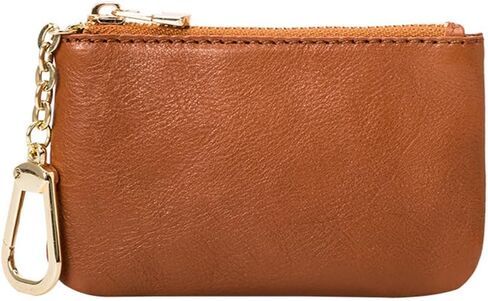 محفظة نقود معدنية جلدية بسحاب مع سلسلة مفاتيح من يزيكيما، منظم للعملات المعدنية، حامل التغيير، حافظة بطاقات، حقيبة تخزين جلدية صغيرة بسحاب للرجال والنساء، بني، 4.33 × 2.75 × 0.69 انش، ريترو كلاسيك, in Kuwait