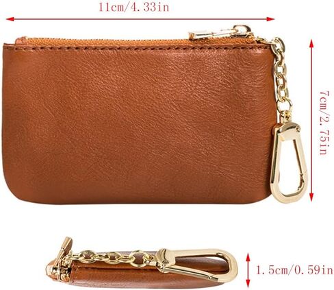 محفظة نقود معدنية جلدية بسحاب مع سلسلة مفاتيح من يزيكيما، منظم للعملات المعدنية، حامل التغيير، حافظة بطاقات، حقيبة تخزين جلدية صغيرة بسحاب للرجال والنساء، بني، 4.33 × 2.75 × 0.69 انش، ريترو كلاسيك, in Kuwait