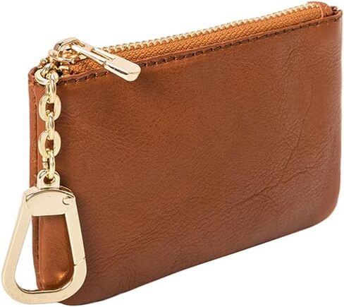 محفظة نقود معدنية جلدية بسحاب مع سلسلة مفاتيح من يزيكيما، منظم للعملات المعدنية، حامل التغيير، حافظة بطاقات، حقيبة تخزين جلدية صغيرة بسحاب للرجال والنساء، بني، 4.33 × 2.75 × 0.69 انش، ريترو كلاسيك, in Kuwait