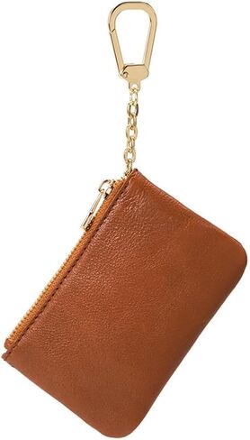 محفظة نقود معدنية جلدية بسحاب مع سلسلة مفاتيح من يزيكيما، منظم للعملات المعدنية، حامل التغيير، حافظة بطاقات، حقيبة تخزين جلدية صغيرة بسحاب للرجال والنساء، بني، 4.33 × 2.75 × 0.69 انش، ريترو كلاسيك, in Kuwait