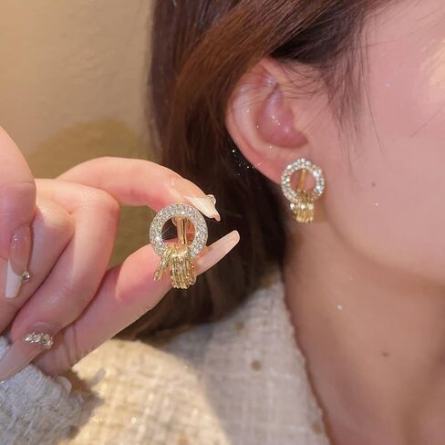 Golden Hoop Clip On Earrings for Women Girls Cubic Zirconia Crystal Non Pierced in Kuwait