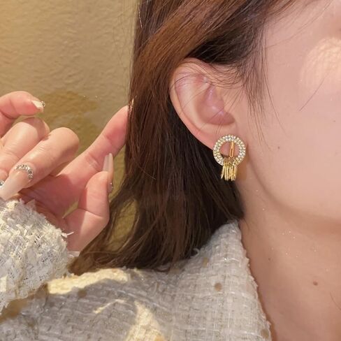 Golden Hoop Clip On Earrings for Women Girls Cubic Zirconia Crystal Non Pierced in Kuwait