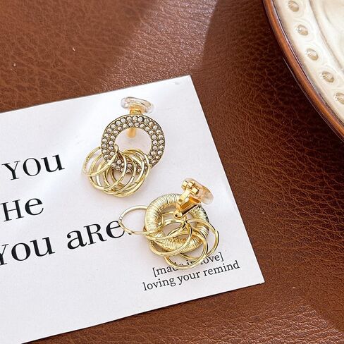 Golden Hoop Clip On Earrings for Women Girls Cubic Zirconia Crystal Non Pierced in Kuwait