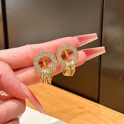 Golden Hoop Clip On Earrings for Women Girls Cubic Zirconia Crystal Non Pierced in Kuwait