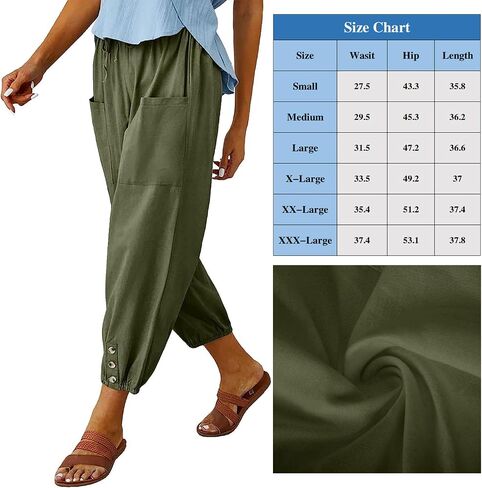 Women's High Waist Style Loose Pants Drawstring Capri Pants with Pockets Wide Leg Ankle Cropped Pants for Women in Kuwait