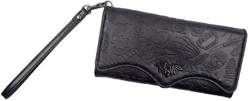 kreepsville 666 Gothic Embossed Skull Death Bat Trifold Women's Wristlet Wallet in Saudi Arabia