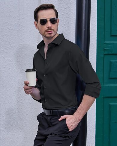 قمصان بقصة ضيقة من Lion Nardo للرجال بأكمام طويلة قمصان كاجوال بأزرار للأسفل قمصان خالية من التجاعيد ودرع البقع in Kuwait