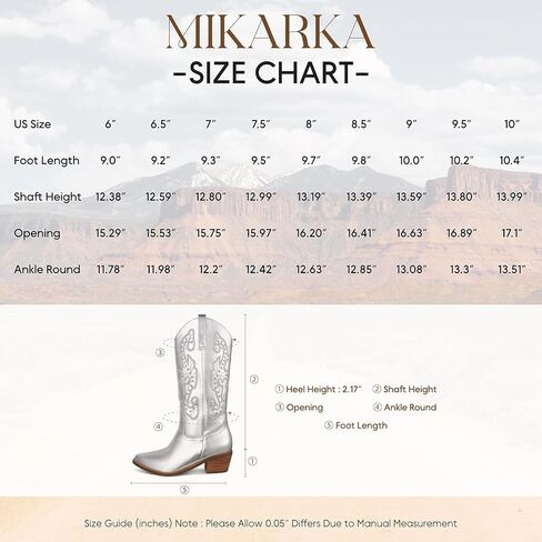 Mikarka أحذية رعاة البقر للنساء أحذية راعية البقر الغربية المطرزة مدبب تو وقح كعب مكتنز الحديثة السيدات منتصف حذاء برقبة للركبة in Kuwait