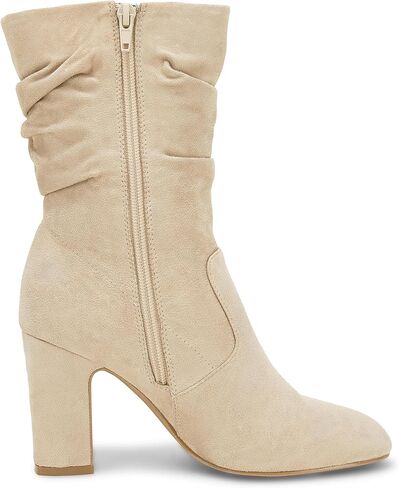 Coutgo Women's Mid Calf Slouchy Boots Suede High Heel Zip Stacked Chunky Block Round Toe Booties in Kuwait