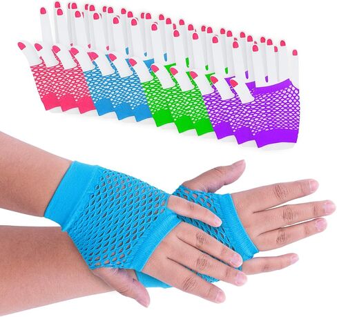 Fingerless Fishnet Neon Gloves for Parties, Costumes (12pk) in Saudi Arabia