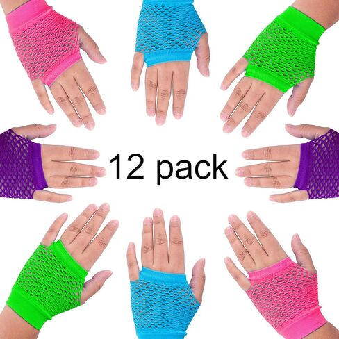 Fingerless Fishnet Neon Gloves for Parties, Costumes (12pk) in Saudi Arabia