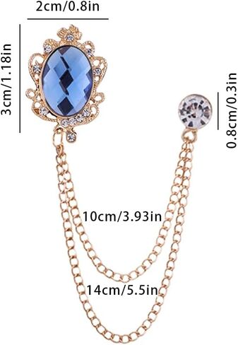 Shuxy 2PCS Men's Brooch Hanging Chain Brooch Blue Stone Detailing with Engraving Metal Crystal Brooch Suit Stud Lapel Pin Vintage Rhinestone Breastpin Wedding Brooch Pin, Gold and Silver, mix, alloy, in Kuwait