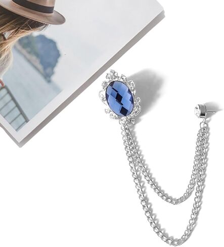 Shuxy 2PCS Men's Brooch Hanging Chain Brooch Blue Stone Detailing with Engraving Metal Crystal Brooch Suit Stud Lapel Pin Vintage Rhinestone Breastpin Wedding Brooch Pin, Gold and Silver, mix, alloy, in Kuwait