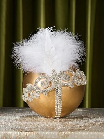 SWEETV 1920s Flapper Feather Headband for Women, Rhinestone Crystal Roaring 20s Gatsby Headpiece Hair Accessories(White) in Saudi Arabia