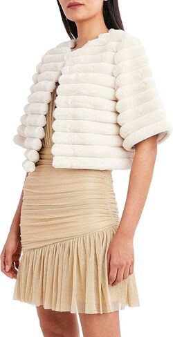BCBGMAXAZRIA Women's Crew Neck Relaxed Faux Fur Shrug with Elbow Sleeves in Saudi Arabia
