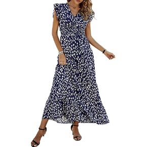ECOWISH Maxi Dress for Women Cap Sleeve Boho Dress V Neck Long Dresses in Saudi Arabia