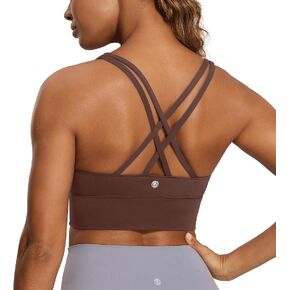 CRZ YOGA Womens Strappy Longline Sports Bra - Medium Impact Criss Cross Yoga Padded Bras Workout Crop Top