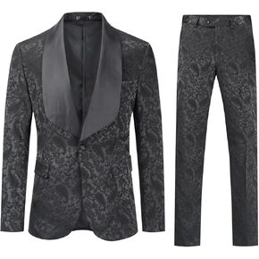 Boyland Mens 2 Pieces Paisley Suit Slim Fit Single Breasted Shawl Lapel Suit Jacket Trousers Party Suit