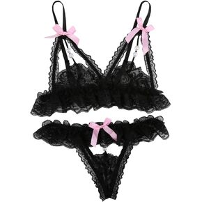 Women Lingerie Set Lace Teddy Lolita Cosplay Bikini Bra and Panty Set (Black) One Size in Saudi Arabia
