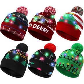 Geyoga LED Christmas Sweater Hat Light up Xmas Beanie Knitted Cap Unisex Winter Hat