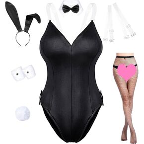 YUANTU Women's Bunny Girl Suit Anime Halloween Costume Cosplay Bodysuit Bunny Headband Stockings Set
