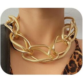 Jumwrit Chunky Choker Necklace Statement Thick Necklace Heavy Chain Necklace Costume Accessory for Women Girls