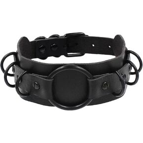 Obmyec Gothic Leather Choker Necklace Punk Choker Collar Rings Nightclub Party Adjustable Necklaces Chain for Women and Girls