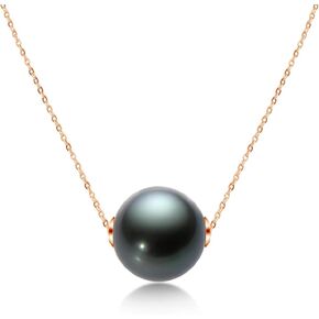 18K Gold Tahitian Black Pearl Necklace for Women, 10-11mm Tahitian Seawater Cultured Floating Single Pearl Pendant with Sterling Silver Chain Jewelry Gifts for Mom Wife Daughter