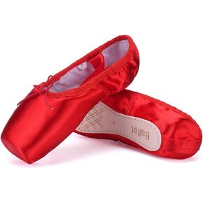 WENDYWU Girls Womens Dance Shoe Pink Ballet Pointe Slippers Ballet Flats Shoes with Ribbons Toe Pads Black Pink Red