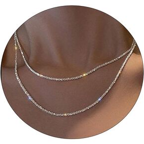 Relveo Dainty Layered Choker Necklace, Gold Pearl Cross Necklace for Women Multilayer Bar Disc Necklace Adjustable Silver Layering Choker Necklaces for Women