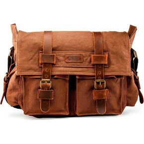 Messenger Bag for Laptop Vintage Canvas Leather Crossbody Satchel Shoulder Computer Bag Travel Office Messenger Bag