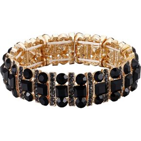 EVER FAITH Austrian Crystal Art Deco Three Layers Bride Elastic Stretch Bracelet