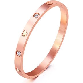 Christmas Gift MVCOLEDY Jewelry Gold /White Gold Plated Bangle Bracelet Heart Stone Stainless Steel with Crystal Bangle Bracelets for Women Jewelry Size 6.7 Inches